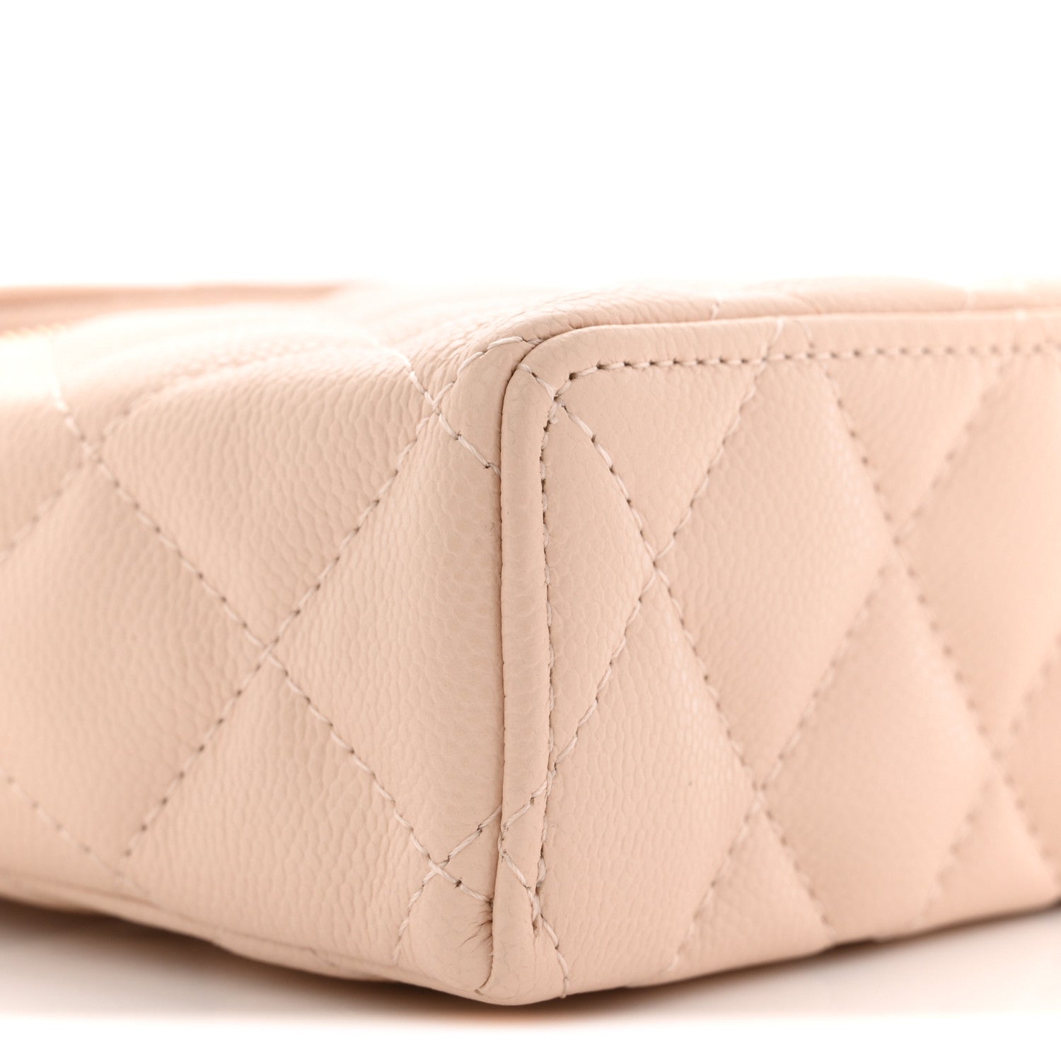 Chanel Caviar Quilted Top Handle Slim Vanity With Chain Beige