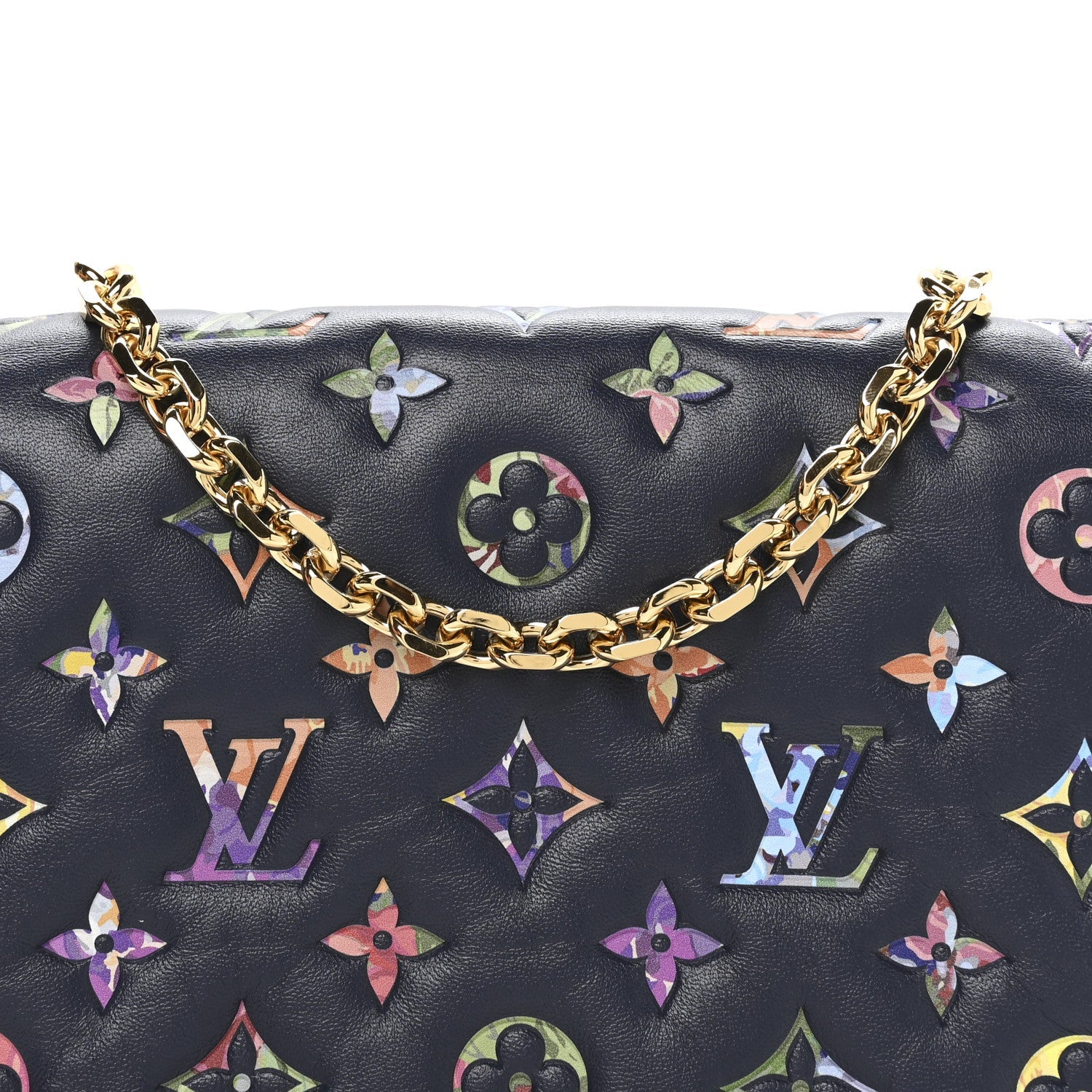 Louis Vuitton Lambskin Embossed Monogram LV Garden Pochette Coussin Navy
