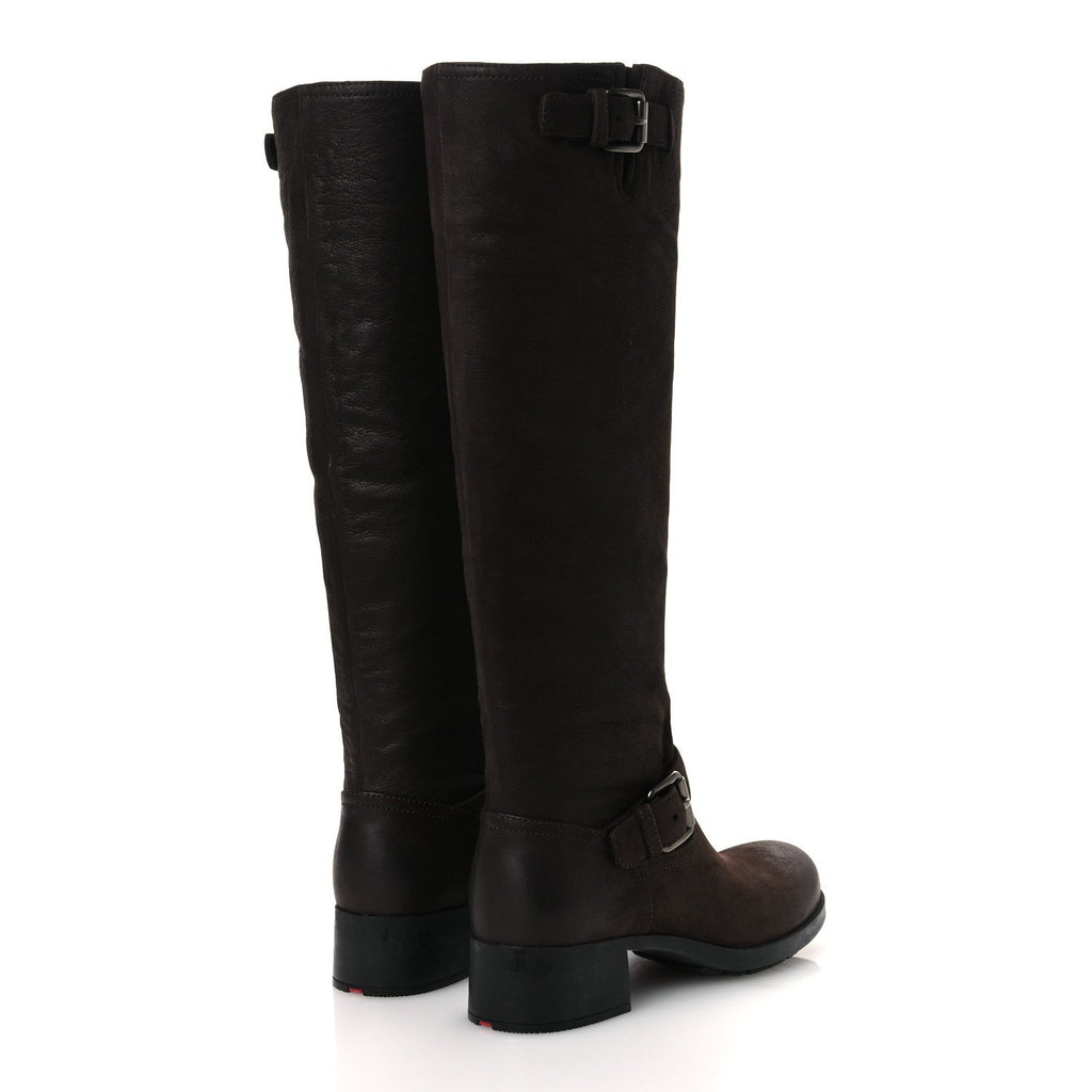 Prada Capra Antic Donna Tall Riding Boots 37 Ebano