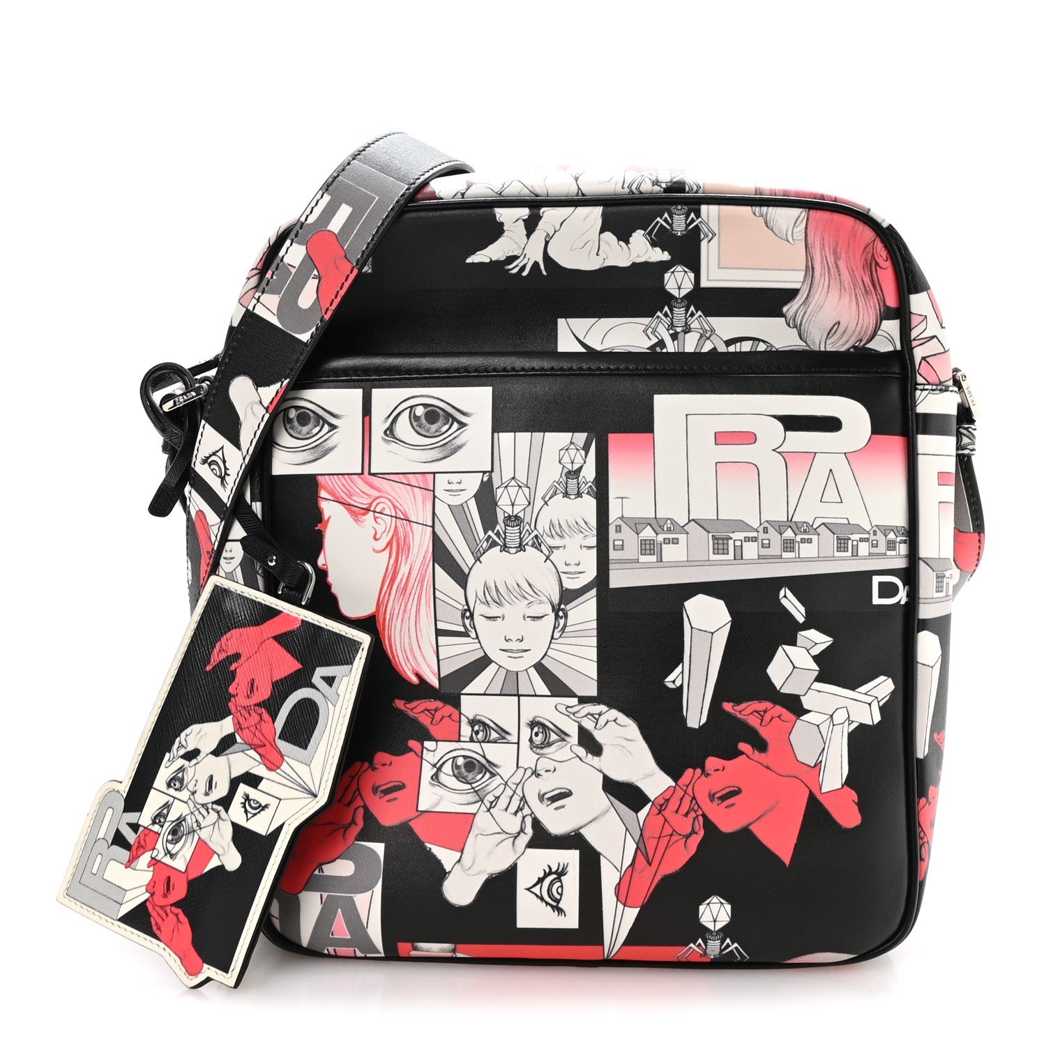 Prada X JAMES JEAN Vitello DNA Flat Messenger Bag Black