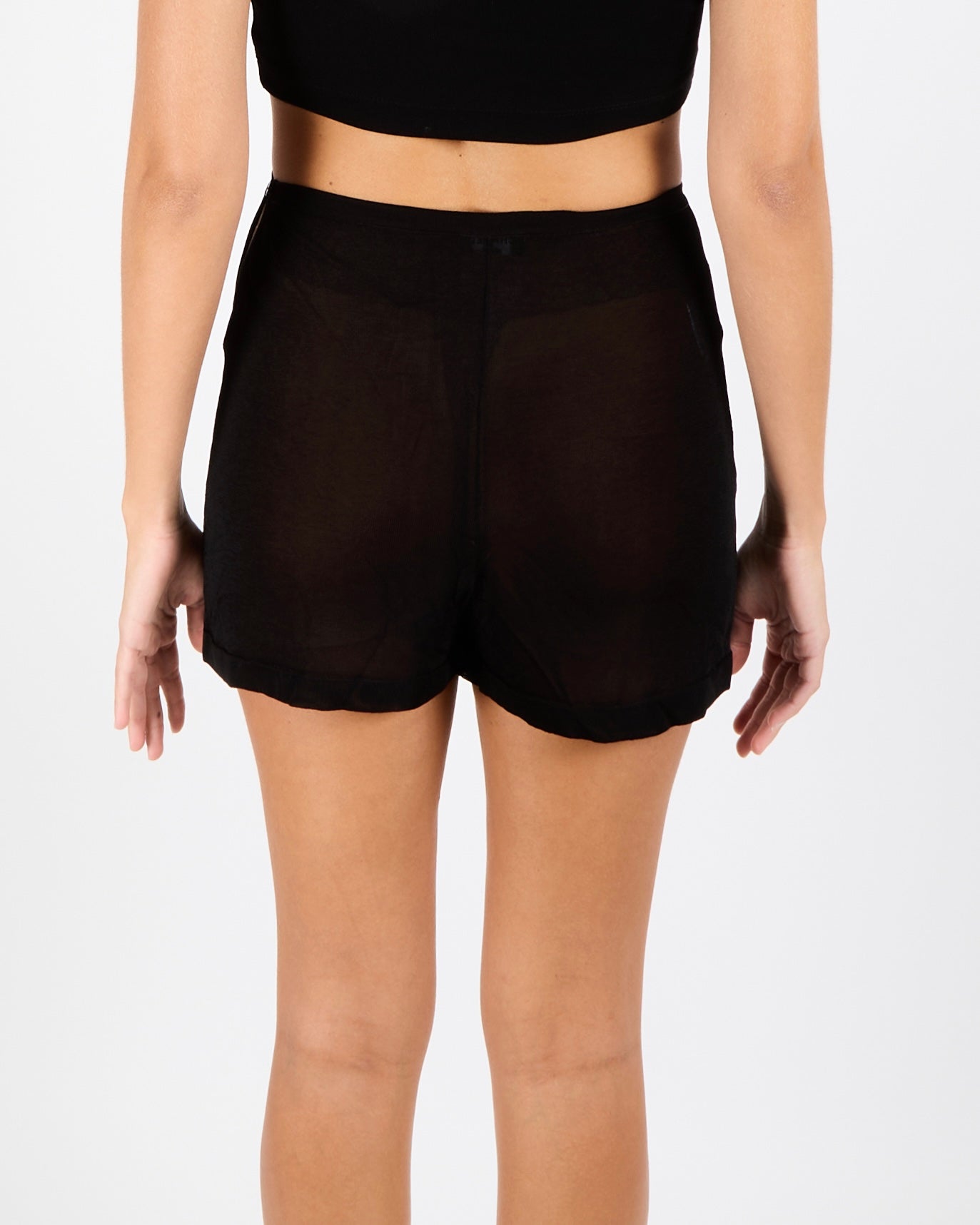 Chanel Black Mesh Mini Shorts with Logo Button Detail Size FR 38 (UK 10)