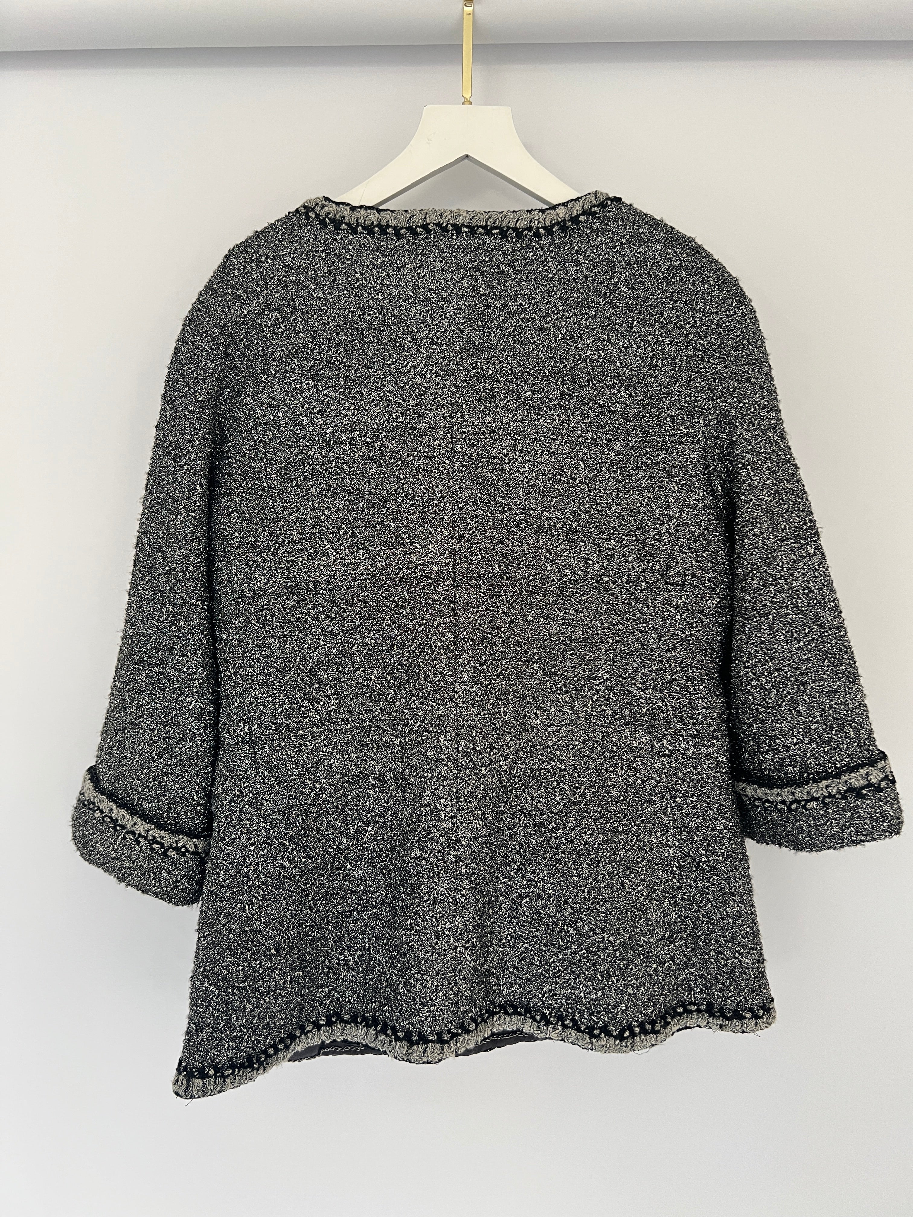 *HOT* Chanel 14/P La Petite Veste Noire Tweed Charcoal Grey Jacket with Silver Detail  Size FR 42 (UK 14)