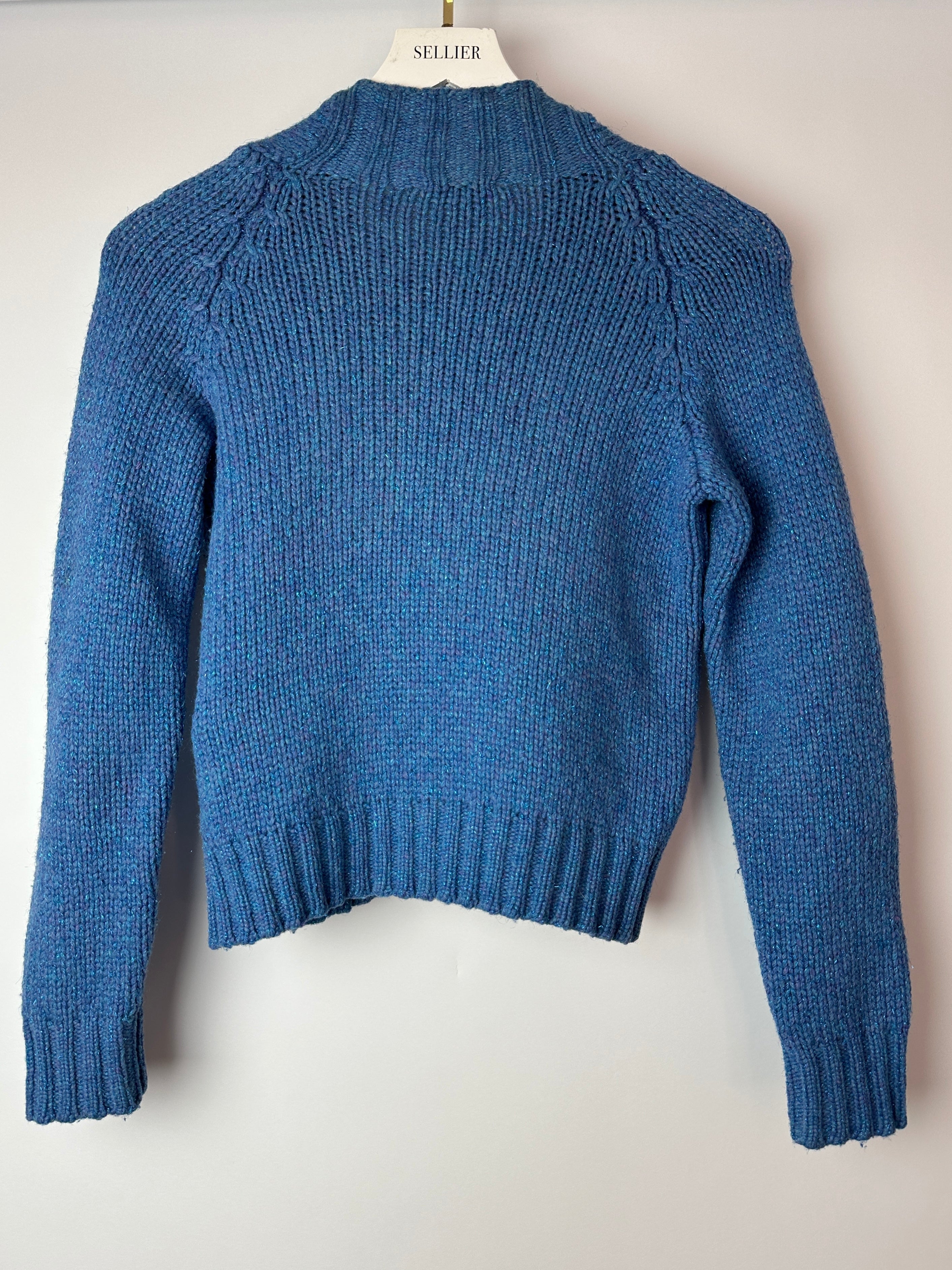 Chanel 01/A Blue Wool Jumper With Scarf Tie and Sparkle Detail Size FR 38 (UK 10)
