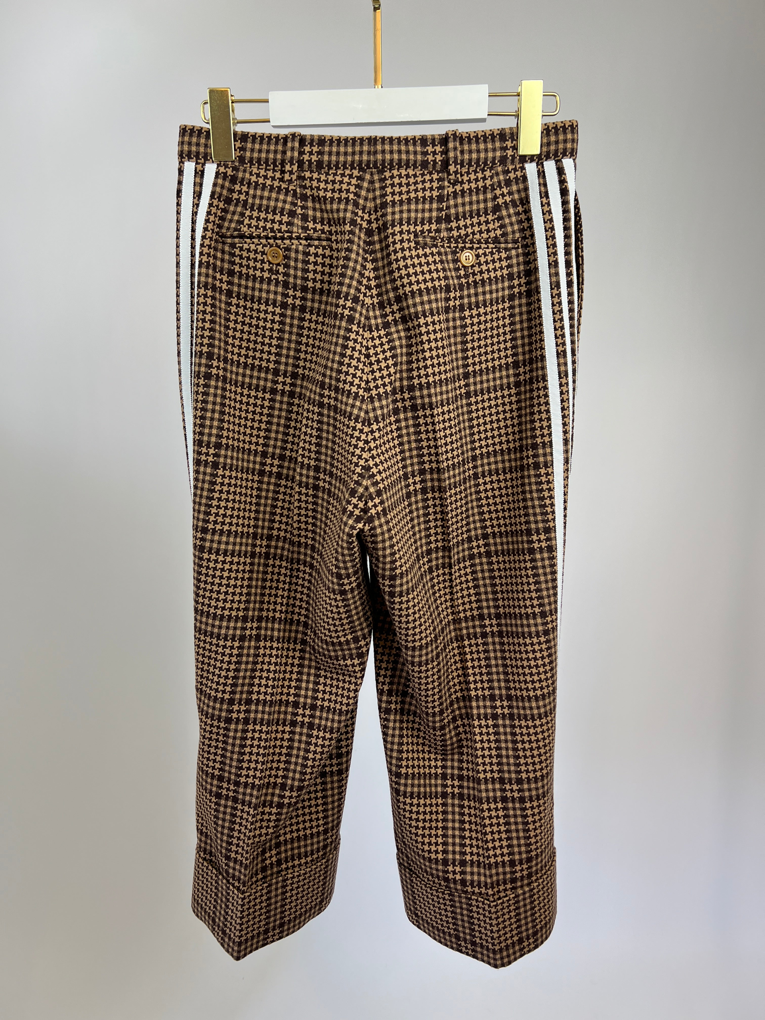 Gucci X Adidas Brown Check Wool Trousers with White Stripe Side Detail Size IT 42 (UK 10)