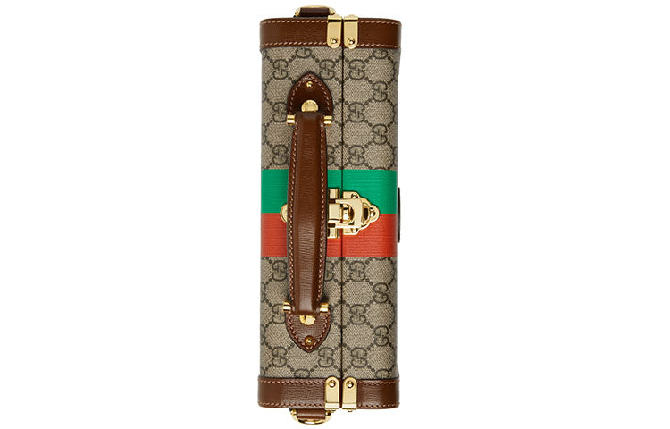 GUCCI Fake Not Series Alphabet Stripe Printing Logo Leather Logo Canvas handbag Unisex / Brown 633587-2GCAG-8280