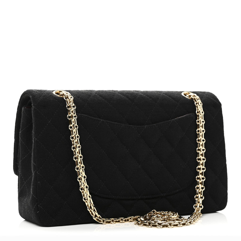 Chanel Jersey Quilted Medium Bijoux Chain Double Flap Black