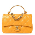 Chanel Shiny Lambskin Quilted Golden Links Top Handle Flap Yellow