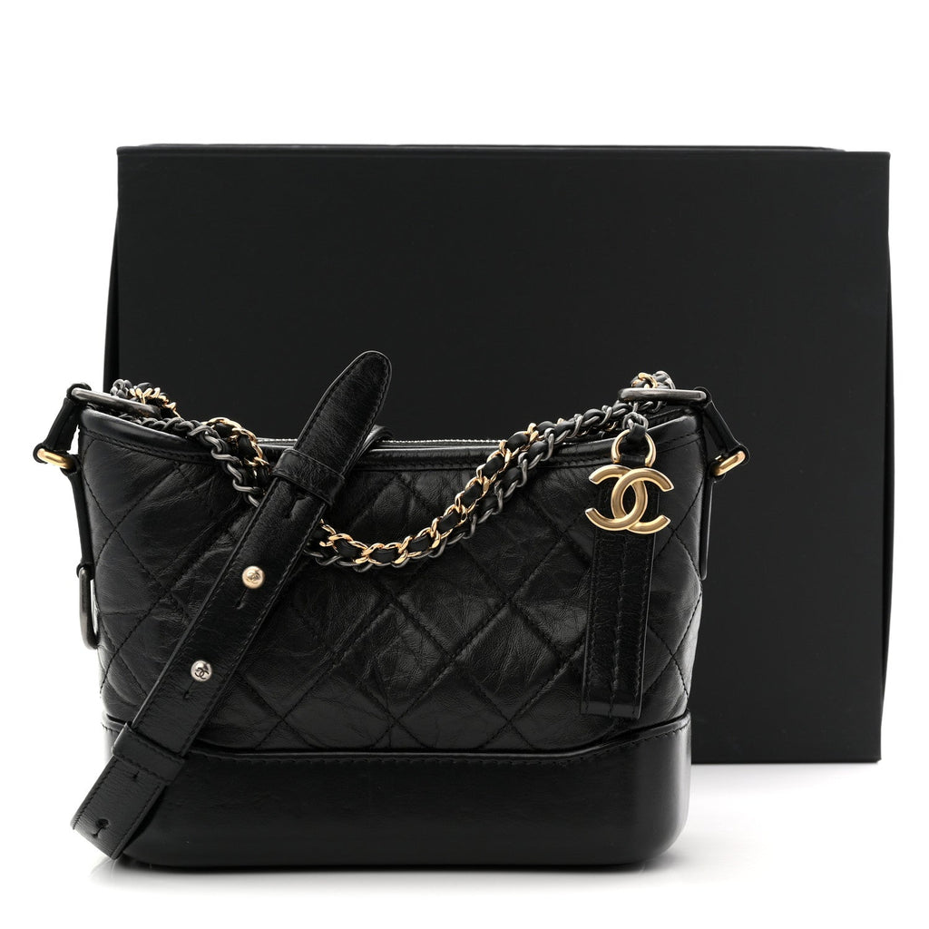 Chanel Aged Calfskin Quilted Small Gabrielle Hobo Black