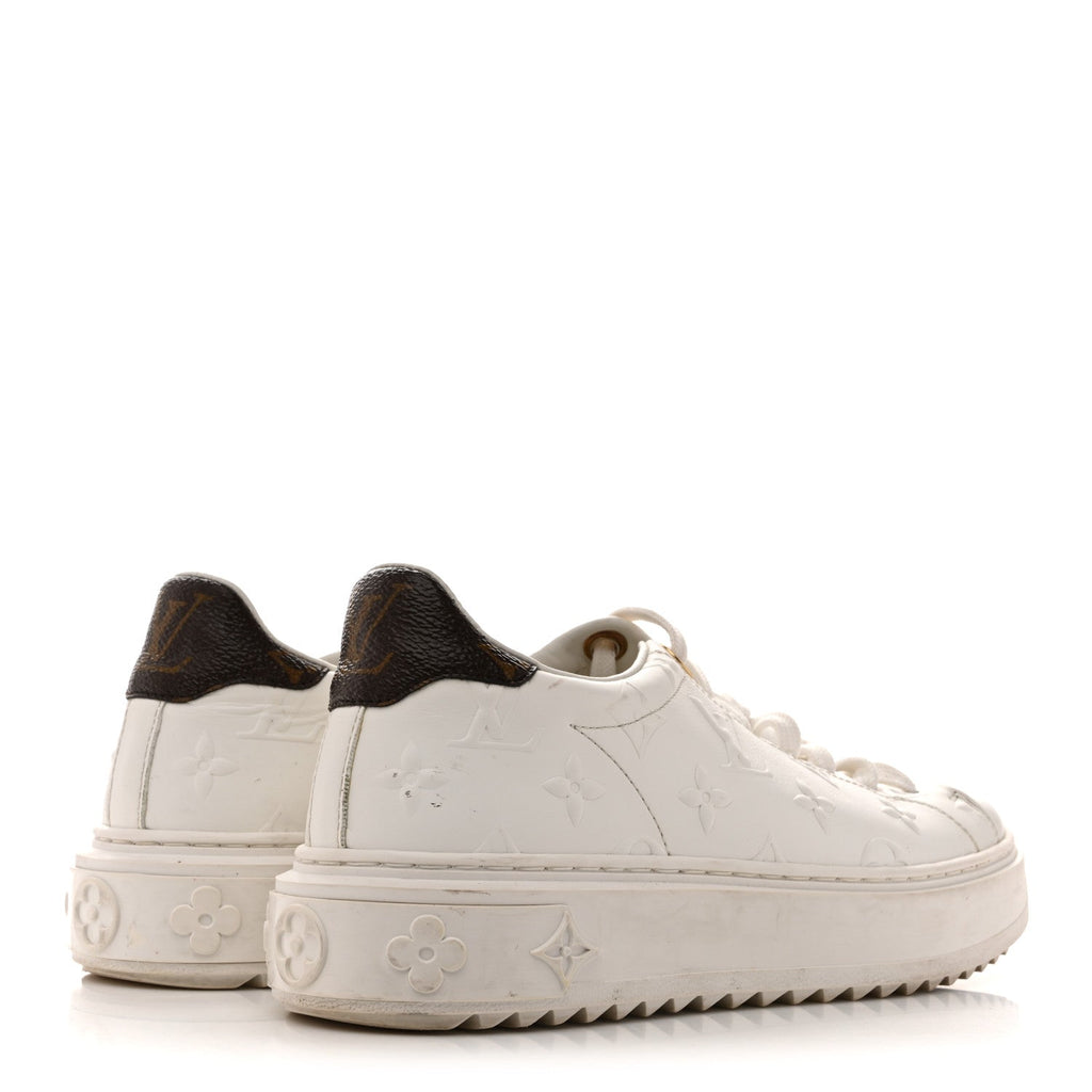 Louis Vuitton Lambskin Embossed Monogram Time Out Sneakers 35  White