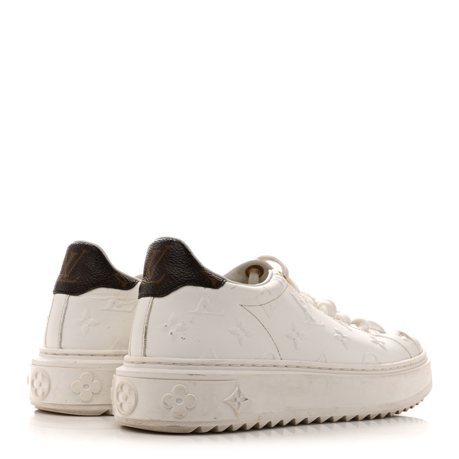 Louis Vuitton Lambskin Embossed Monogram Time Out Sneakers 35  White