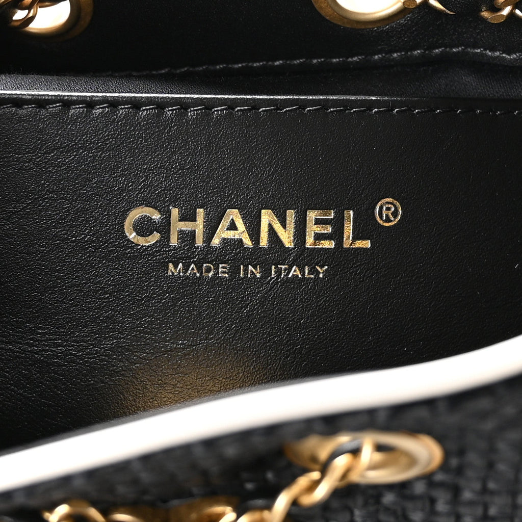 Chanel Braided Raffia Calfskin Quilted Mini Chanel 25 Handbag Black White