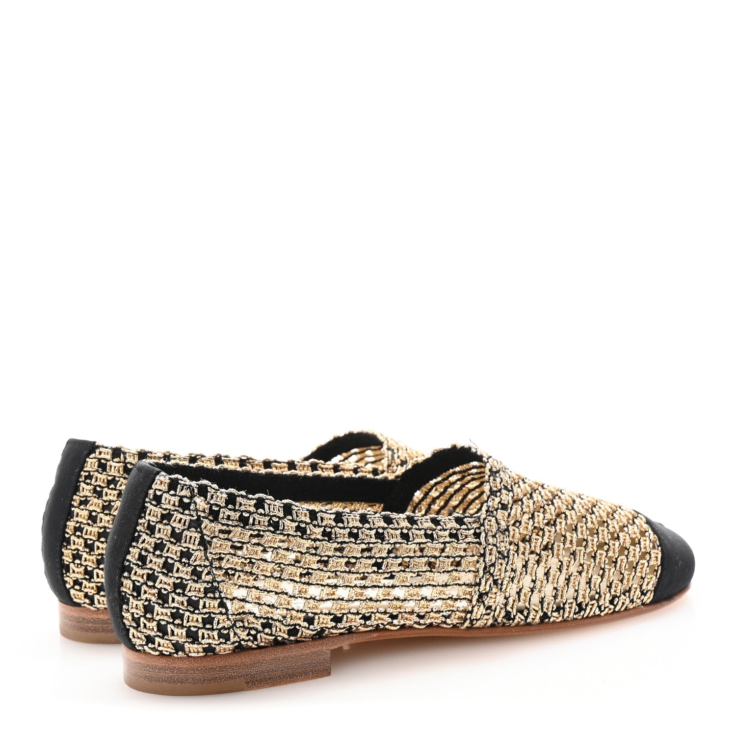 Knit Grosgrain Cap Toe CC Moccasin Loafers 36 Gold Black