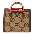 Gucci Monogram Jumbo GG Textured Dollar Calfskin  Medium Diana Tote Bag Camel Ebony New Acero Pomegranate Red