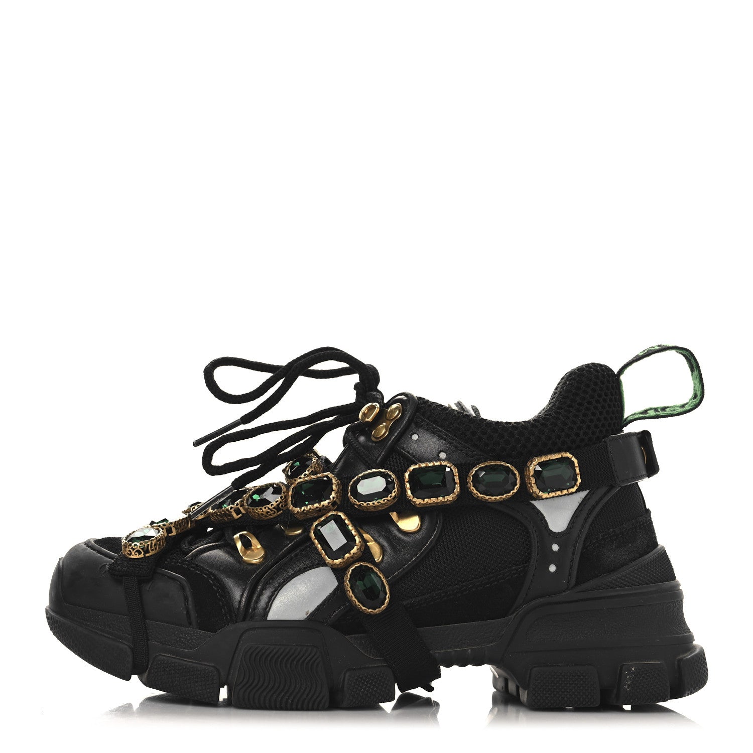 Gucci X SEGA Mesh Suede Calfskin Removable Crystals Womens Flashtrek Sneakers 35.5 Black Silver