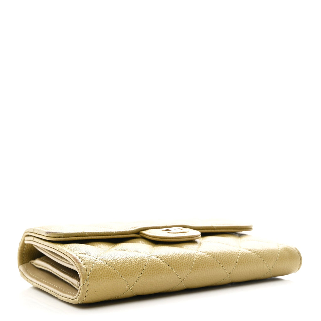 Caviar Quilted Medium Flap Wallet Beige