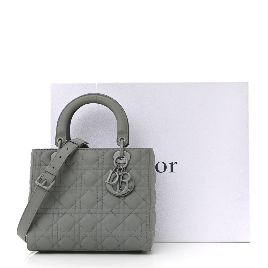 Christian Dior Ultra Matte Calfskin Cannage Medium Lady Dior Grey Stone