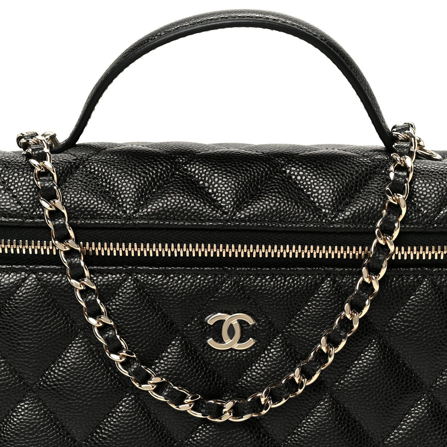 Chanel Caviar Quilted Top Handle Slim Vanity With Chain Black