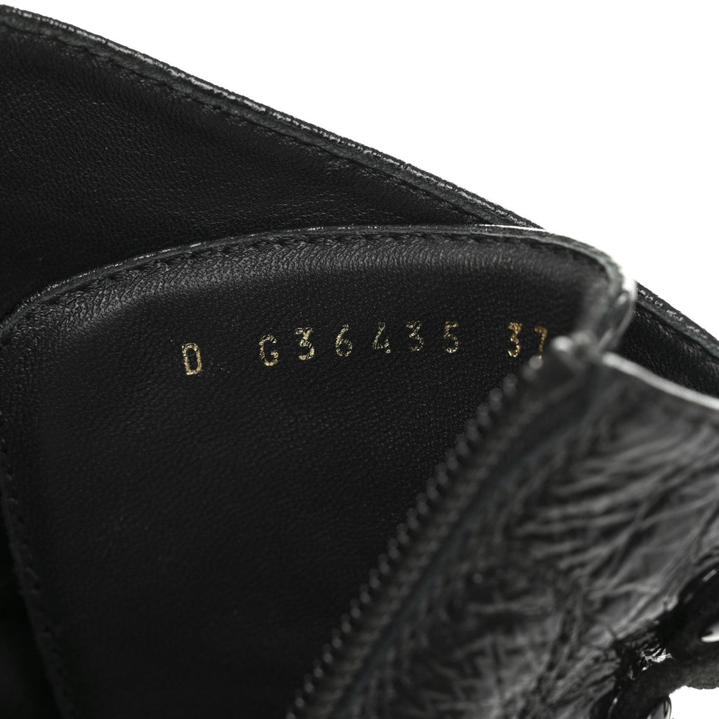 Chanel Shiny Crumpled Lambskin Lace Up Combat Boots 37 Black