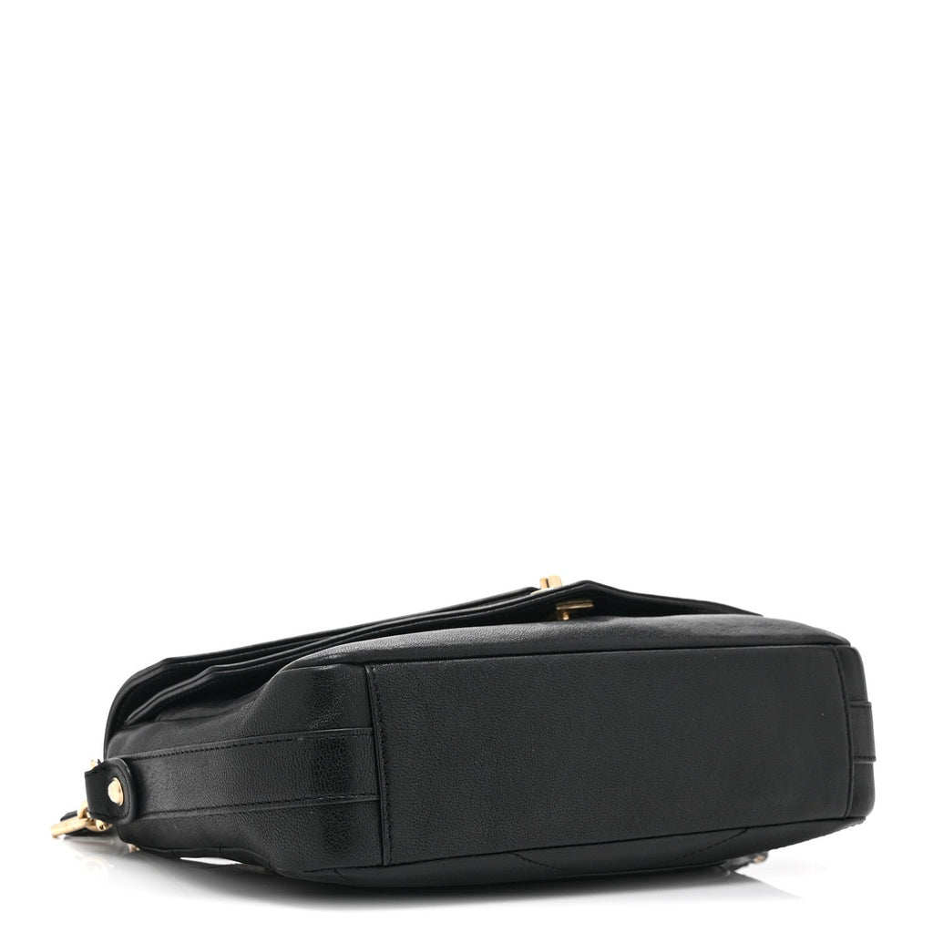 Chanel Sheepskin Chevron Quilted Mini Double Chevron Flap Black