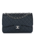 Chanel Caviar Quilted Jumbo Double Flap Blue