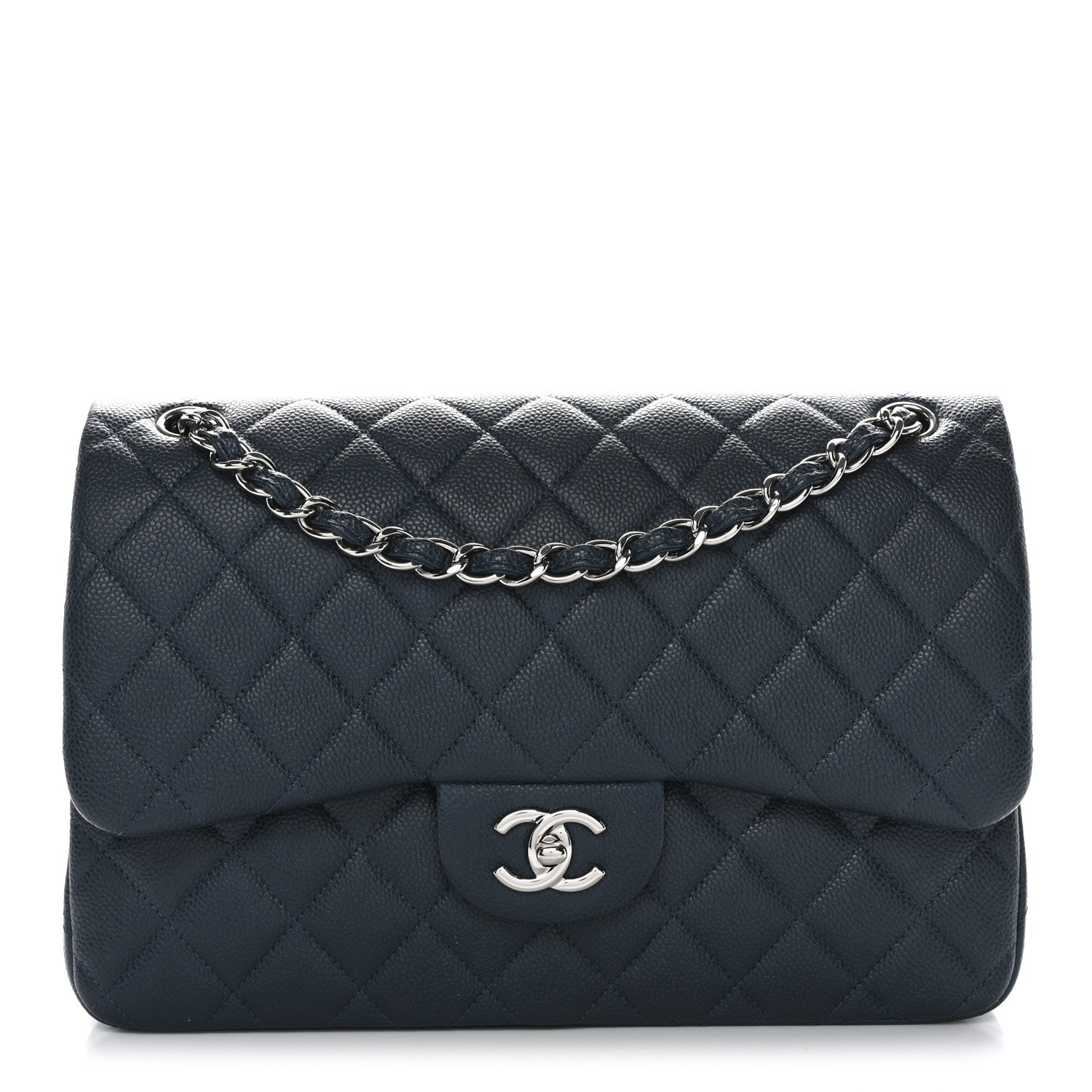 Chanel Caviar Quilted Jumbo Double Flap Blue