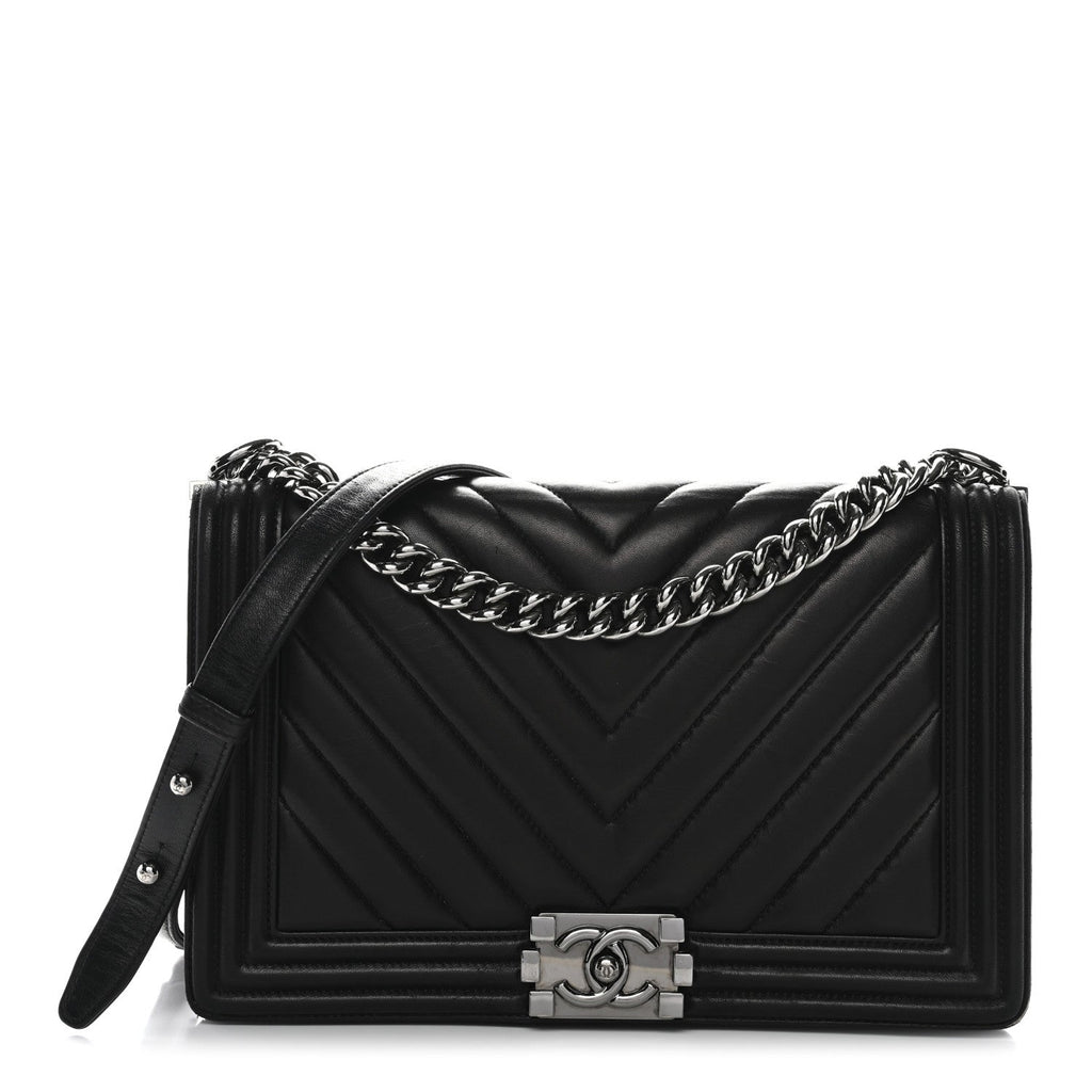 Chanel Calfskin Chevron Quilted New Medium Boy Flap Black