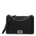 Chanel Calfskin Chevron Quilted New Medium Boy Flap Black
