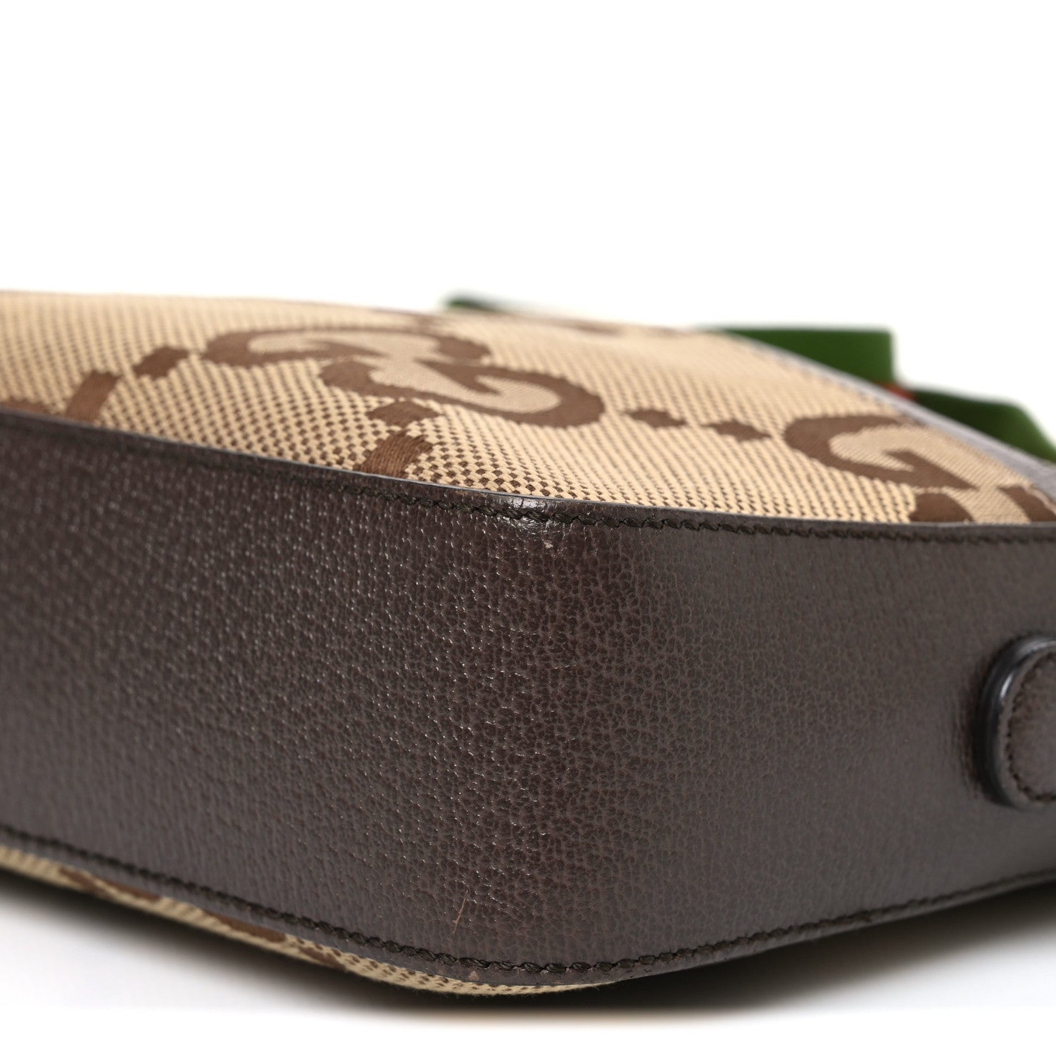Gucci Monogram Jumbo GG Textured Dollar Calfskin Web Messenger Shoulder Bag Camel Ebony New Acero