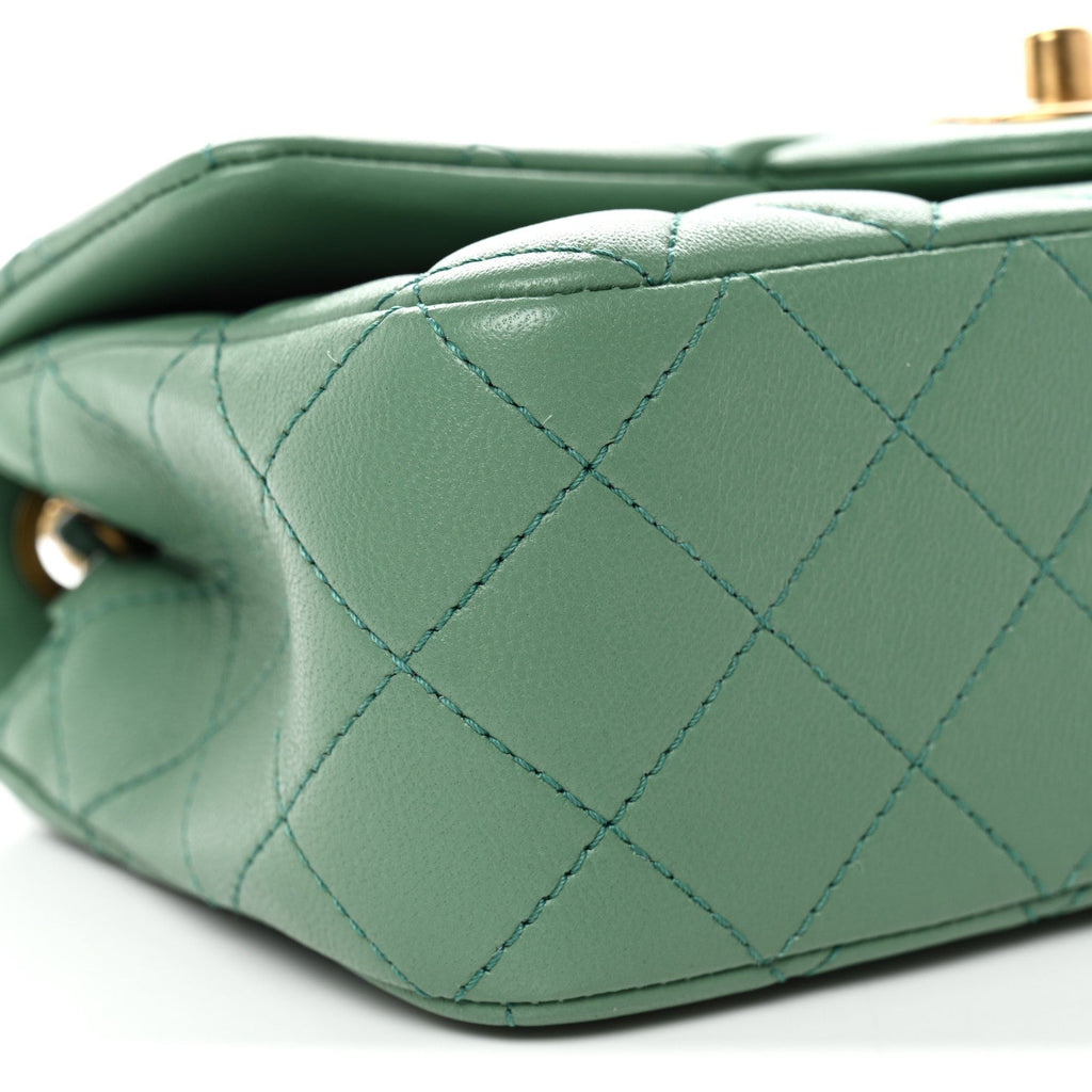 Chanel Lambskin Quilted Mini Rectangular Pearl Crush Flap Dark Green