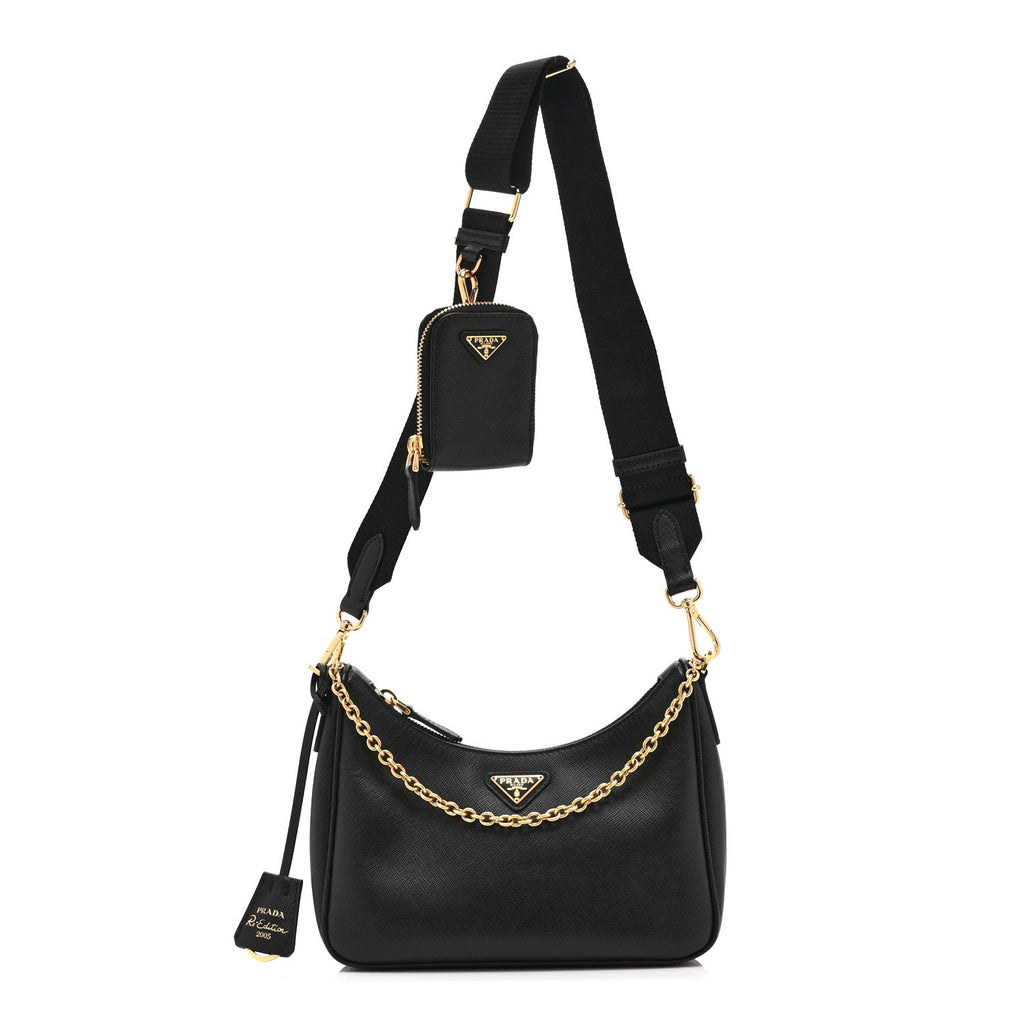 Prada Saffiano Lux Re-Edition 2005 Shoulder Bag Black