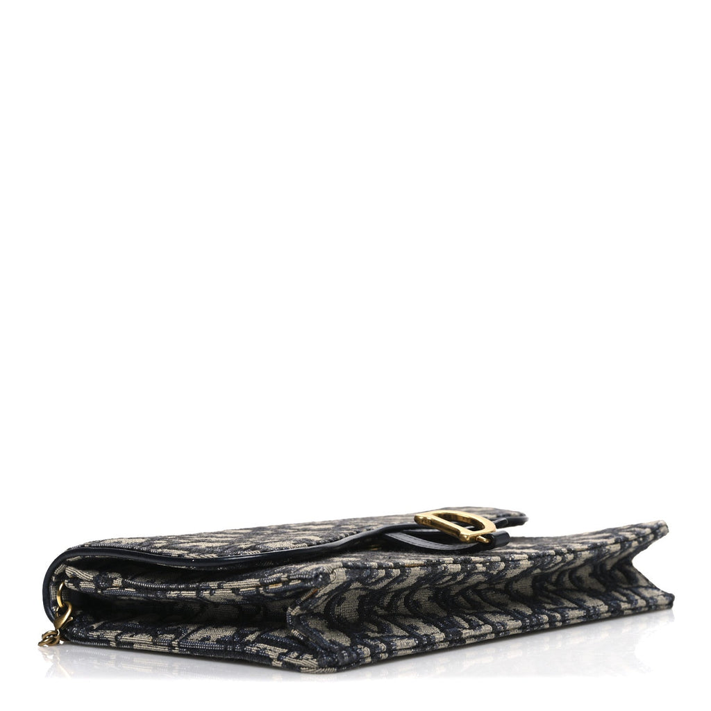Christian Dior Oblique Saddle Chain Pouch Blue
