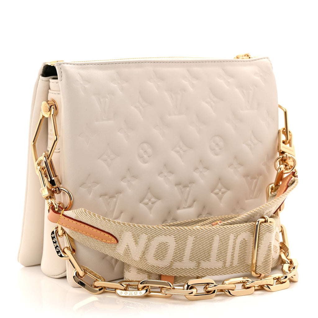 Louis Vuitton Lambskin Embossed Monogram Coussin PM Beige Cream