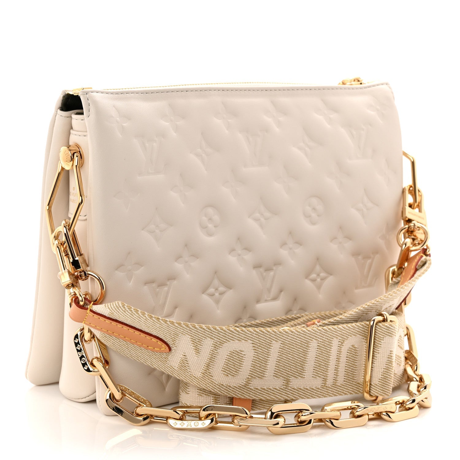 Louis Vuitton Lambskin Embossed Monogram Coussin PM Beige Cream