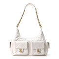 Chanel Shiny Lambskin Quilted Trendy Pockets Hobo White