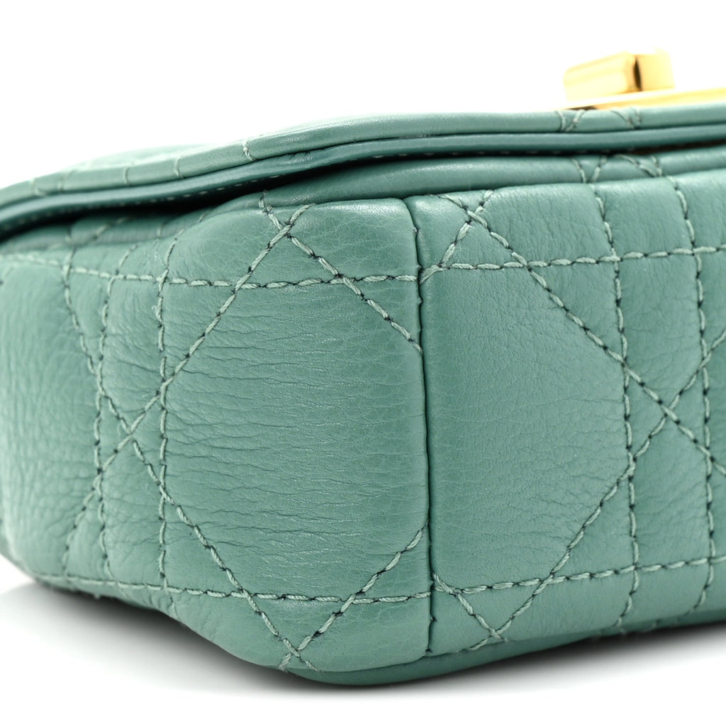 Christian Dior Supple Calfskin Cannage Micro Caro Bag Vert Tundra