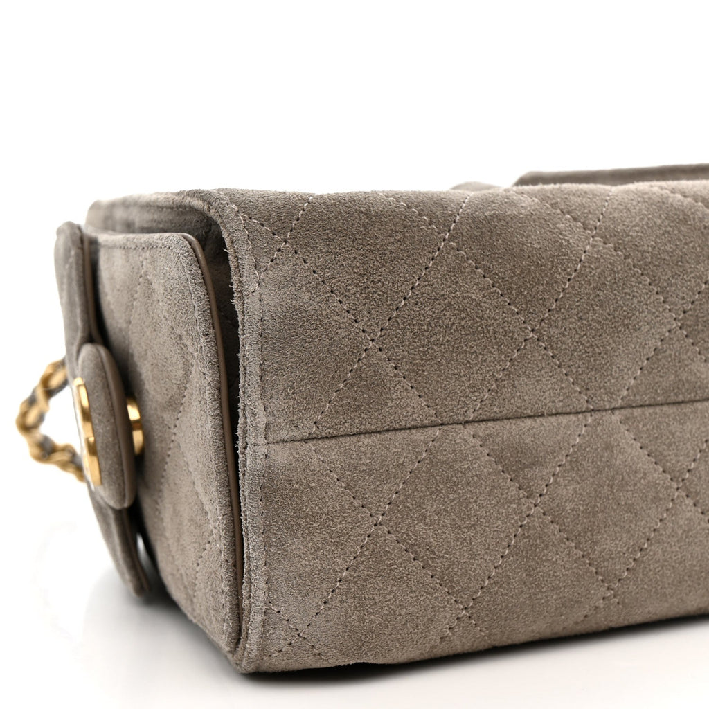 Chanel Suede Quilted Mini Chanel 25 Handbag Dark Grey