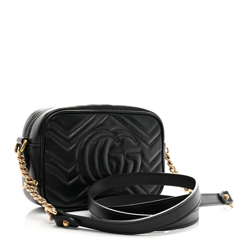 Gucci Calfskin Matelasse Mini GG Marmont Chain Shoulder Bag Black