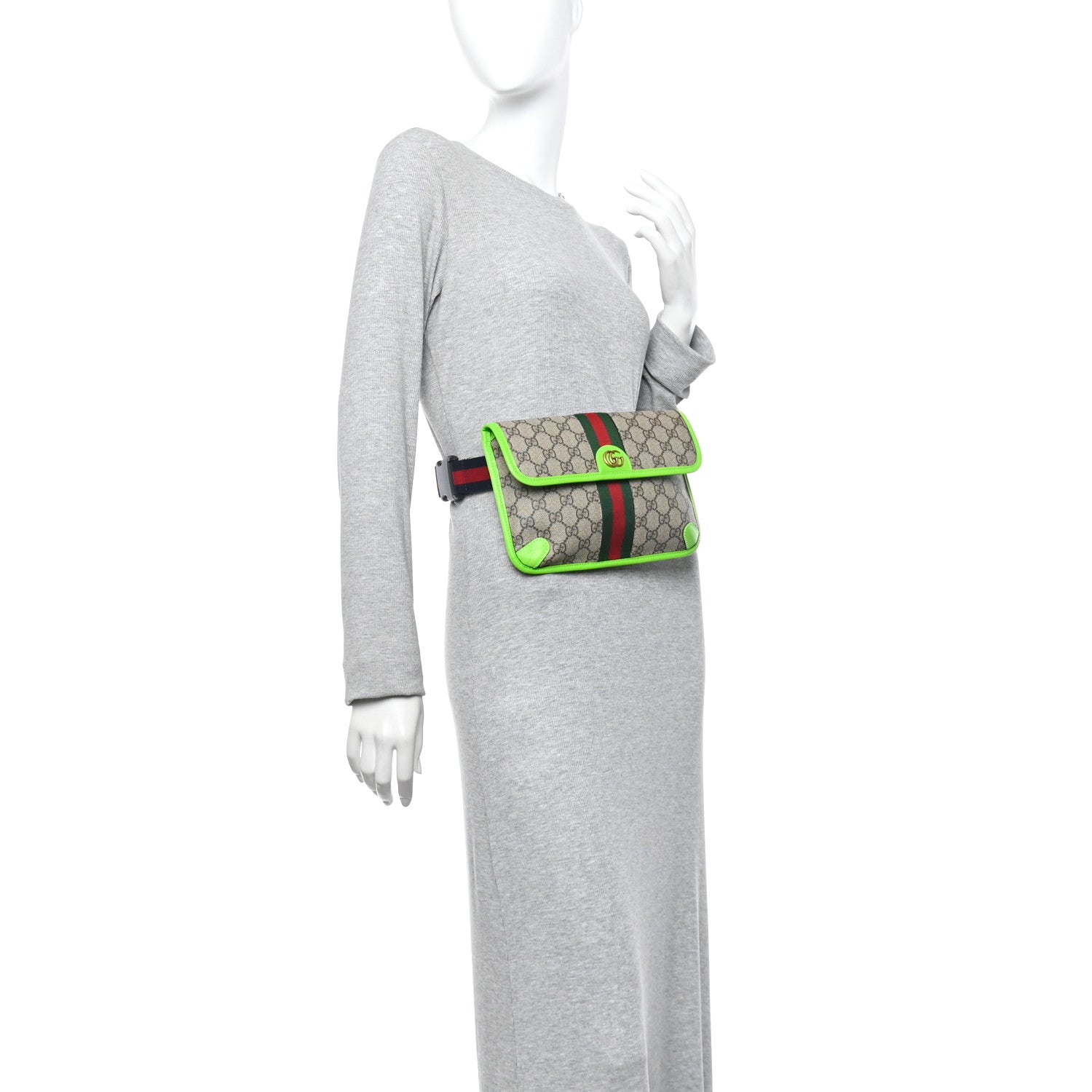 Gucci GG Supreme Monogram Web Small Ophidia Belt Bag Beige Ebony Electric Green