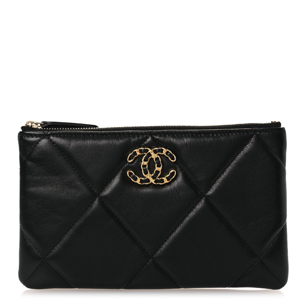 Chanel Shiny Goatskin Quilted Small Chanel 19 Pouch Black