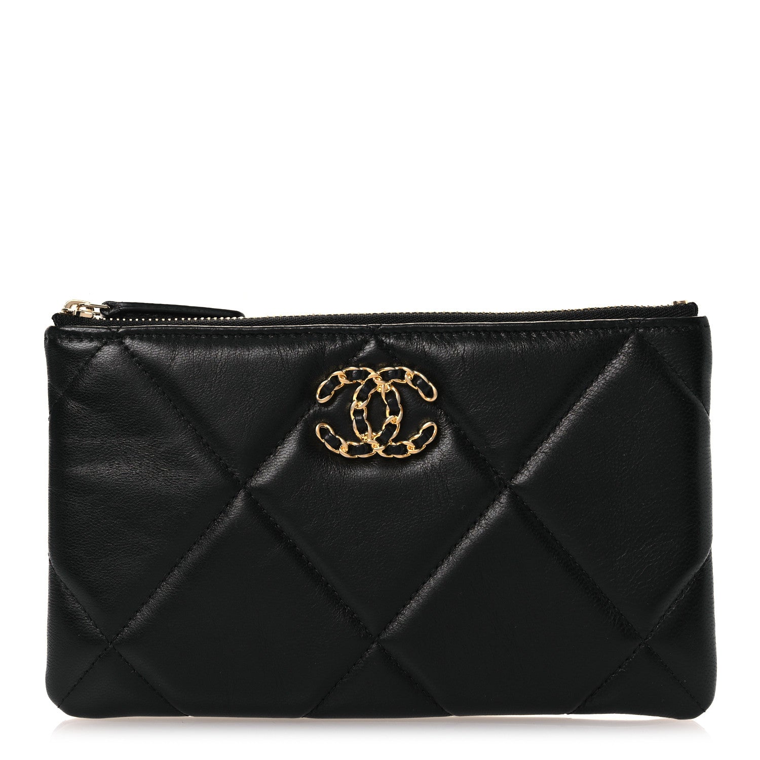 Chanel Shiny Goatskin Quilted Small Chanel 19 Pouch Black