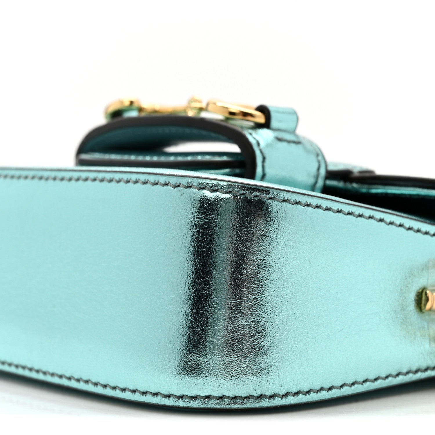 Gucci Metallic Calfskin Super Mini Horsebit 1955 Shoulder Bag Light Blue