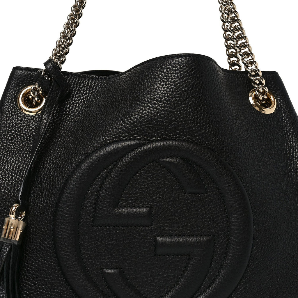 Gucci Pebbled Calfskin Medium Soho Chain Shoulder Bag Black