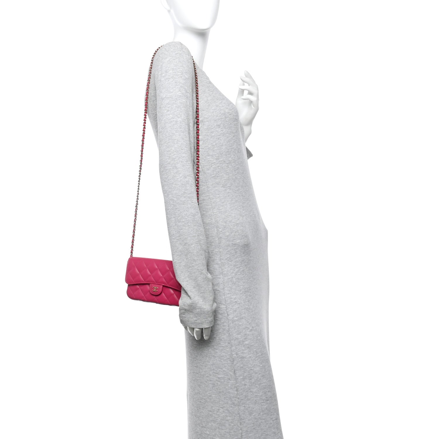 Chanel Caviar Quilted Flap Phone Holder With Chain Pink