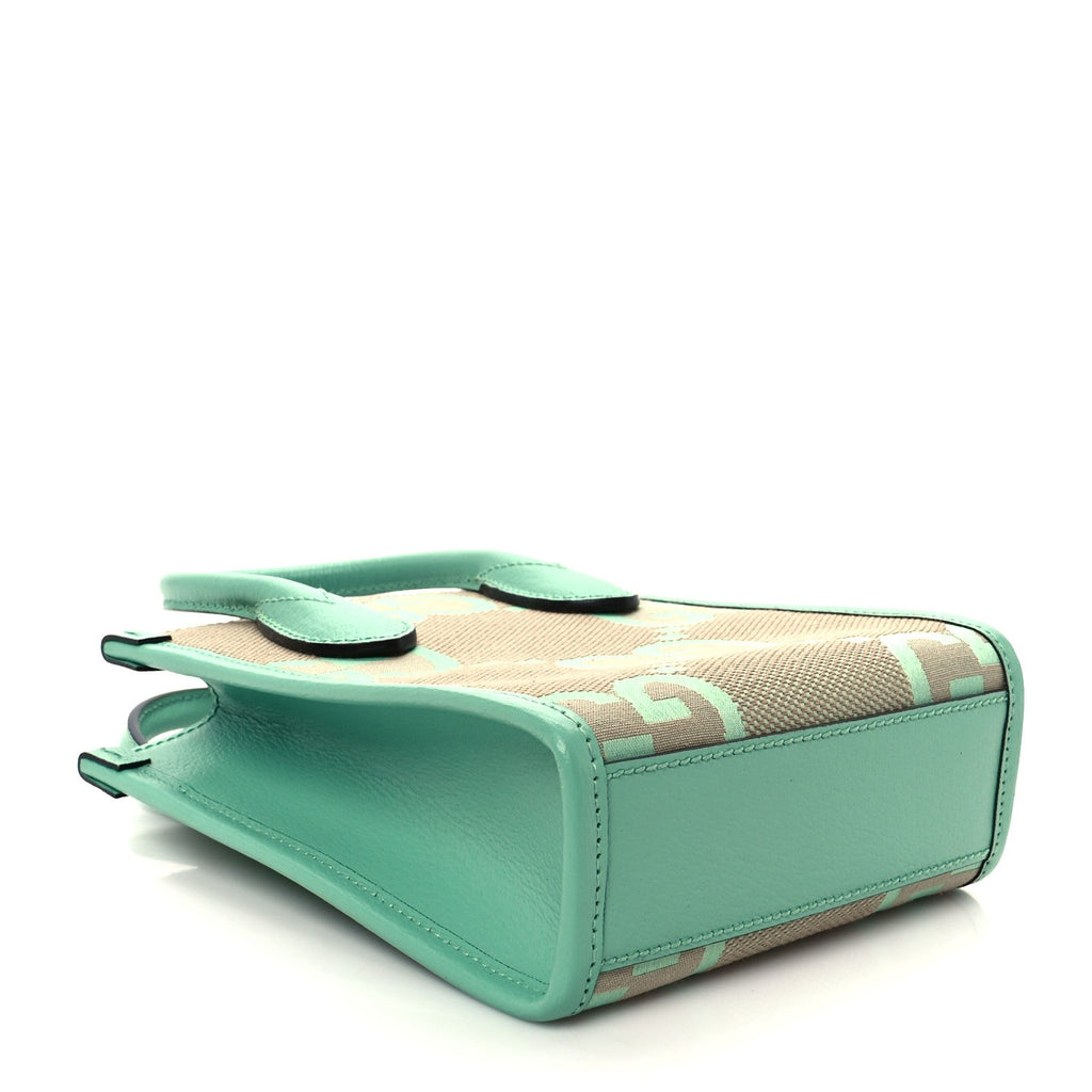 Gucci Monogram Jumbo GG Textured Dollar Calfskin Mini Tote Bag Pepperlight Mint