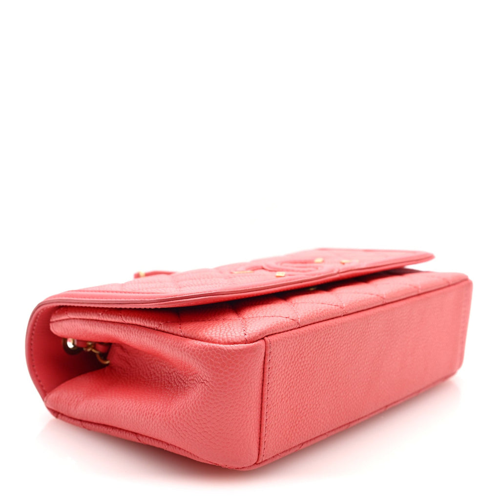 Chanel Caviar Quilted Small CC Filigree Flap Coral