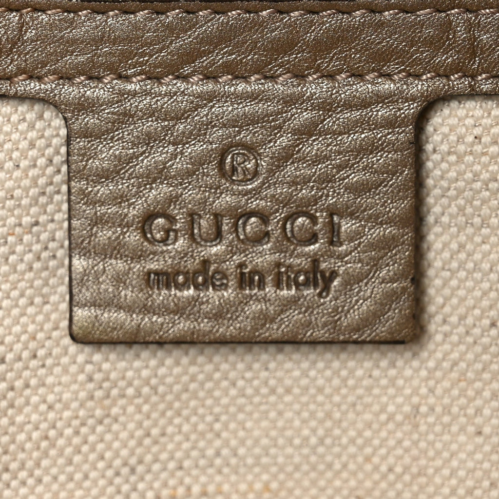 Gucci Monogram Calfskin Medium Bella Flap Bag Beige Ebony Champagne