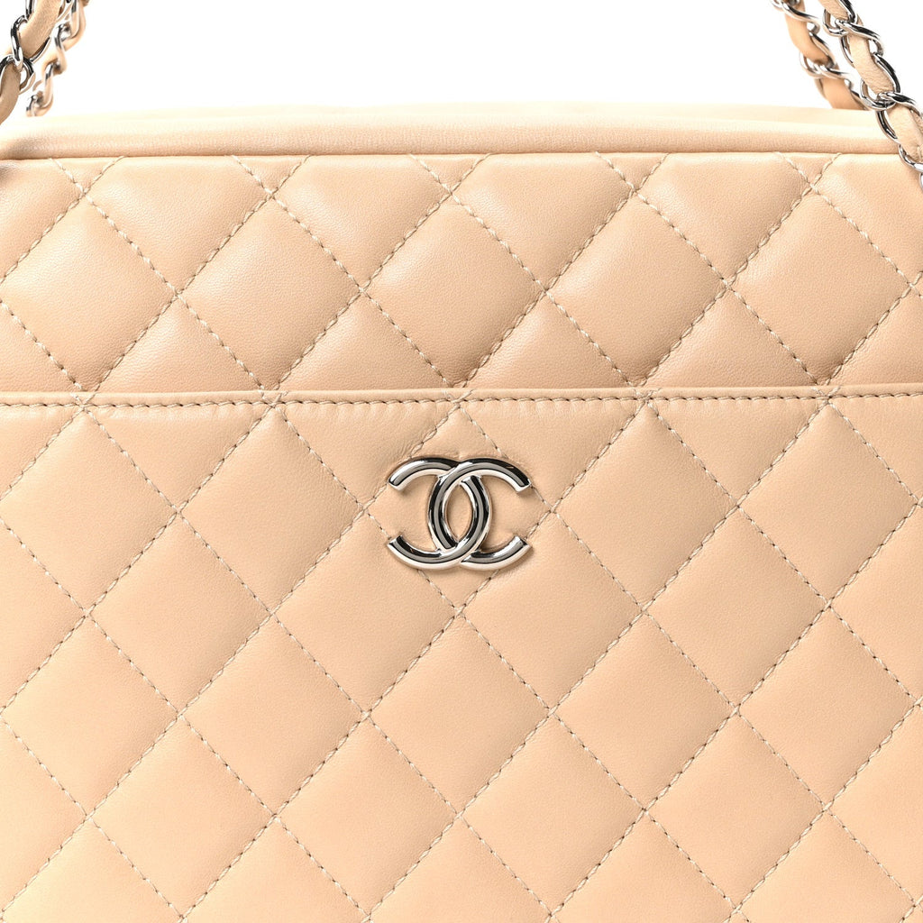 Chanel Shiny Lambskin Quilted Medium Camera Case Beige