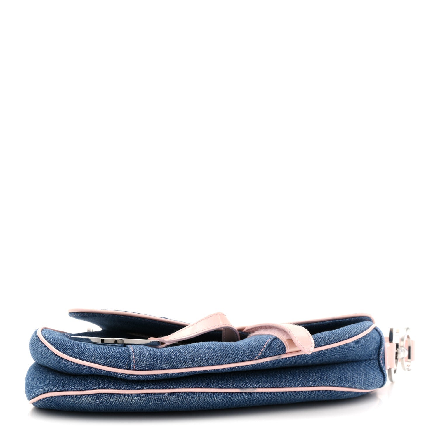 Christian Dior Patent Denim Jeans Saddle Bag Blue Pink