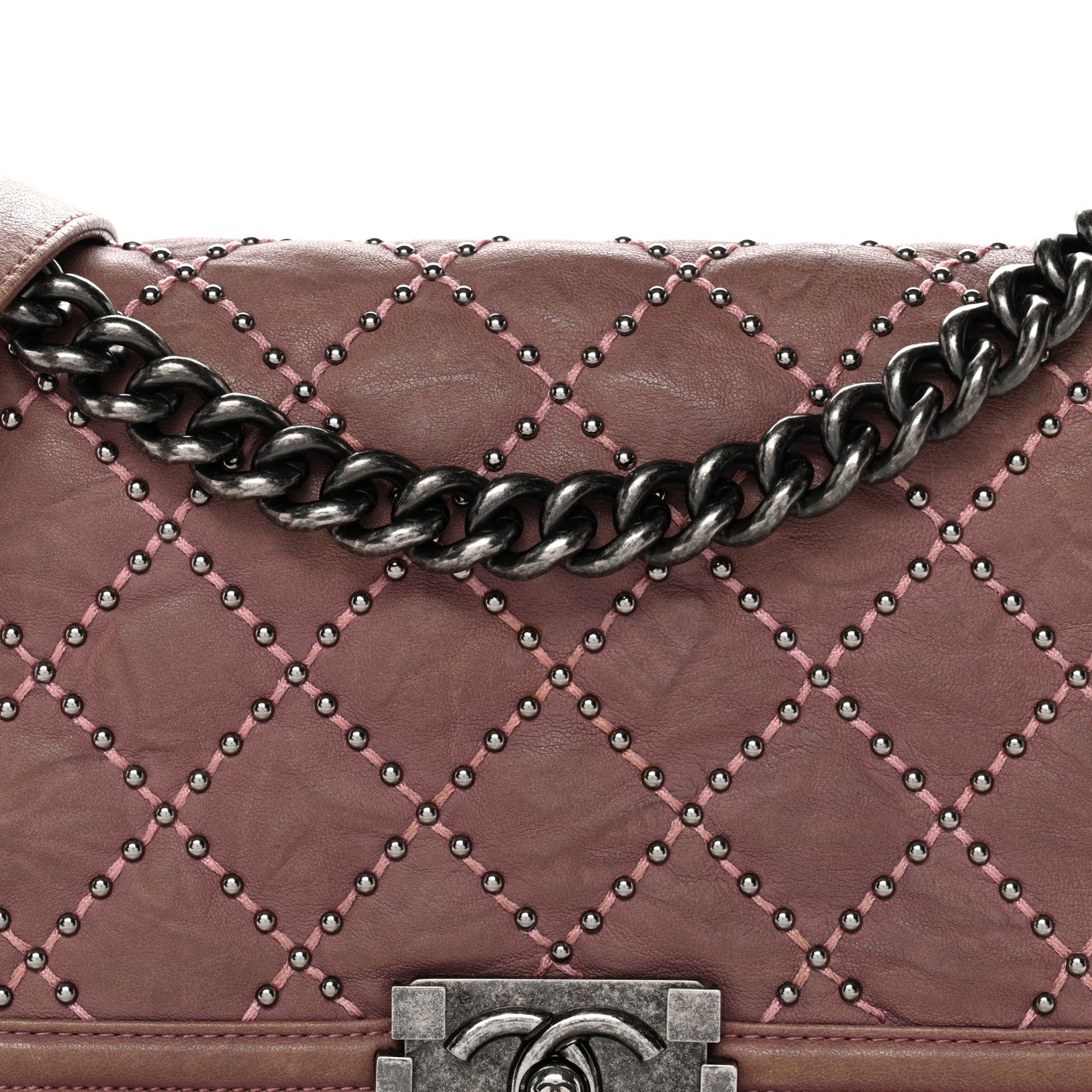Chanel Crumpled Lambskin Medium Studded Boy Flap Pink