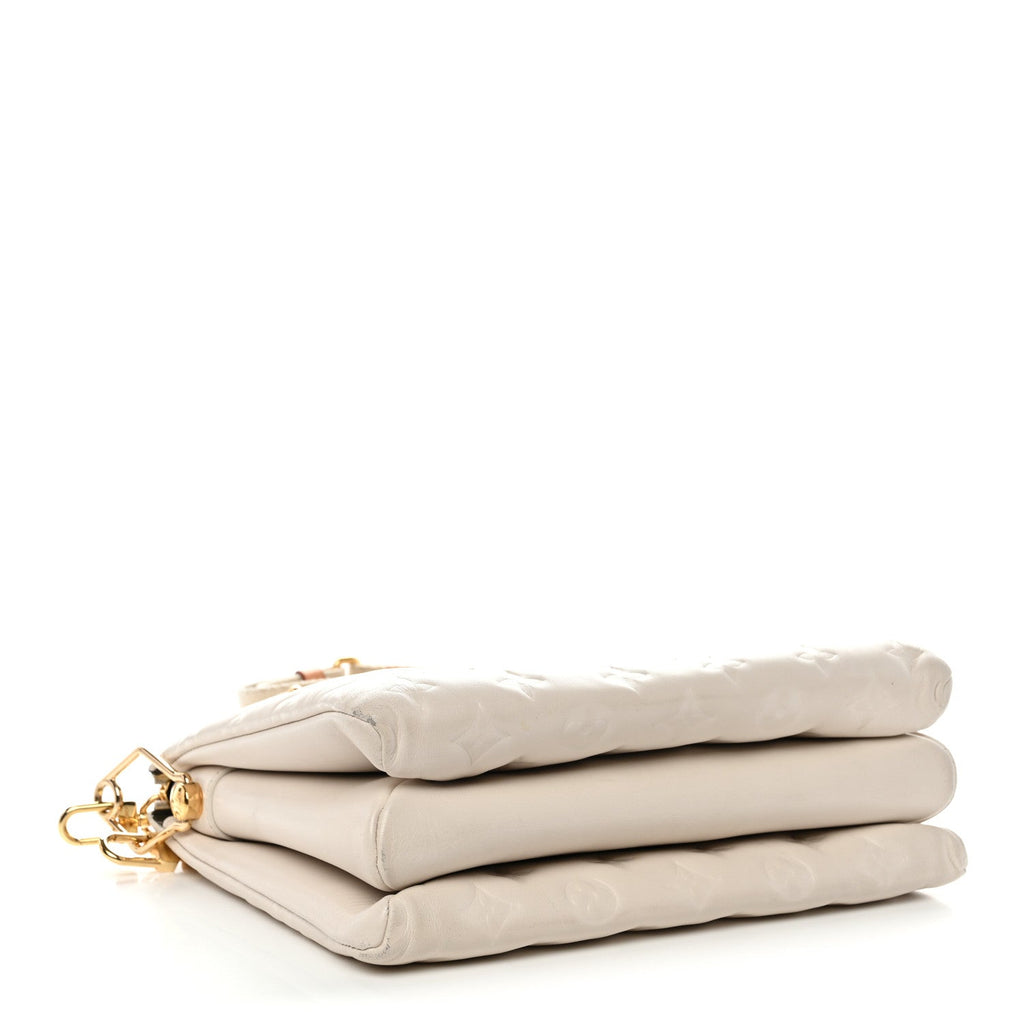 Louis Vuitton Lambskin Embossed Monogram Coussin PM Beige Cream